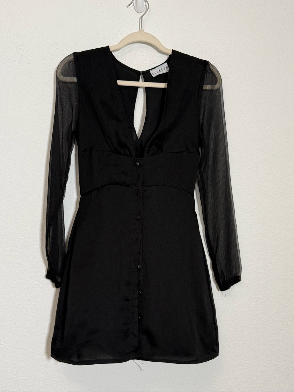 Lioness Black Mini Dress Sheer Sleeves Dark Feminine Going Out Party Dress XS